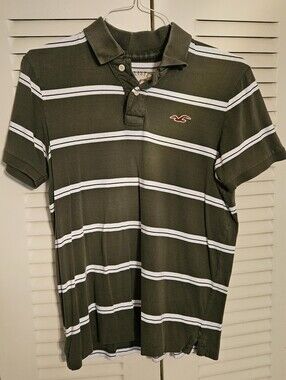 Hollister Olive Green Polo with White Stripes